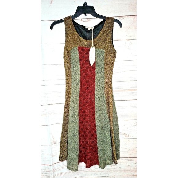 Mystree Dress Med New Taupe Embroidered Crushed Velvet Babydoll Femme Sundress - Picture 1 of 9